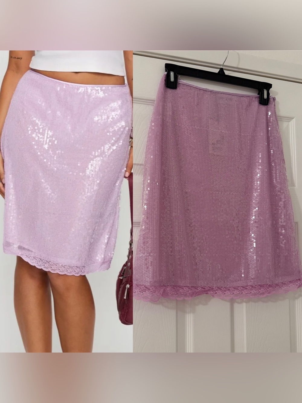 NWT Princess Polly Addisa Sequin Lace Midi Skirt Lilac